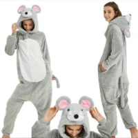 Gray Mouse Kigurumi Onesies Adult Pajamas Set Women Animal One Piece Cosplay Mouse Homewear Jumpsuits Costume